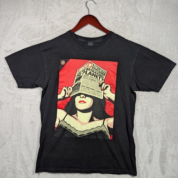 Vintage OBEY Right Wing Political Global Warming Science Black Shirt Size Medium - Picture 1 of 8